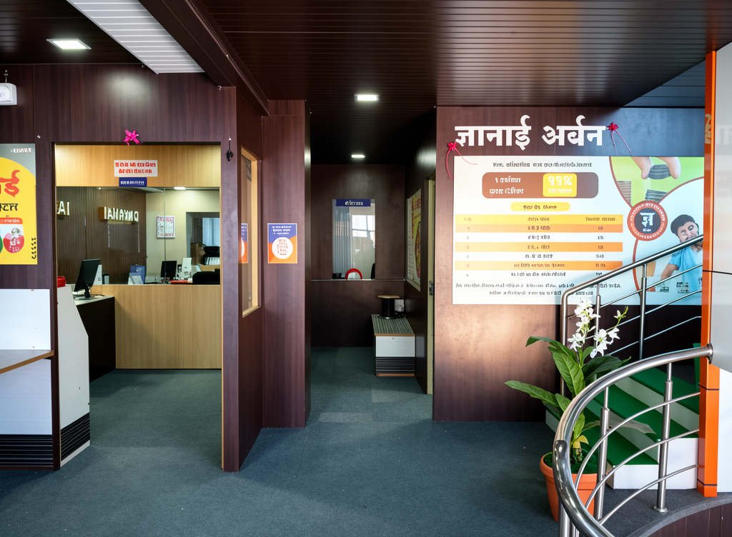 Interior of the Dnyanai Urban Co.Op. Credit Society branch office in Dongaon