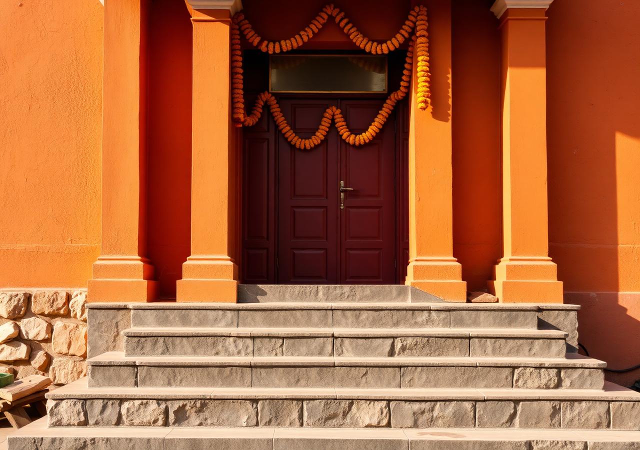 Marigold-garlanded entrance to the society office